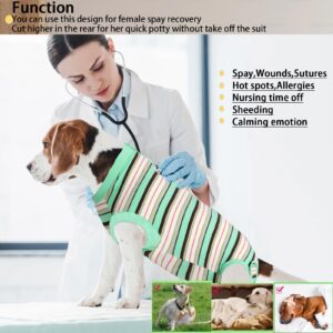 Wabdhaly Dog Surgery Recovery Suit,Surgical Recovery Suit for Large Female Dgos Spay,Zipper Closure,Combed Cotton Breathable Onesie,Multi Green Striped L