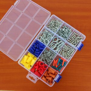 BangQiao 6 Pack Fixed 12 Grids Clear Plastic Storage Divider Box with Lid, Stackable Transparent Compartment Container Organizer Case for Seed Bead, Tiny Button, Small Parts, Art&Craft Supplies