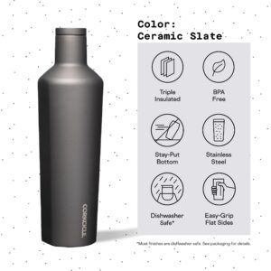 Corkcicle Classic Canteen Insulated Tumbler, Ceramic Slate, 25 oz – Reusable Water Bottle Keeps Beverages Cold for 25 Hours & Hot 12 Hours – Cupholder Friendly Tumbler with Screw-On Cap