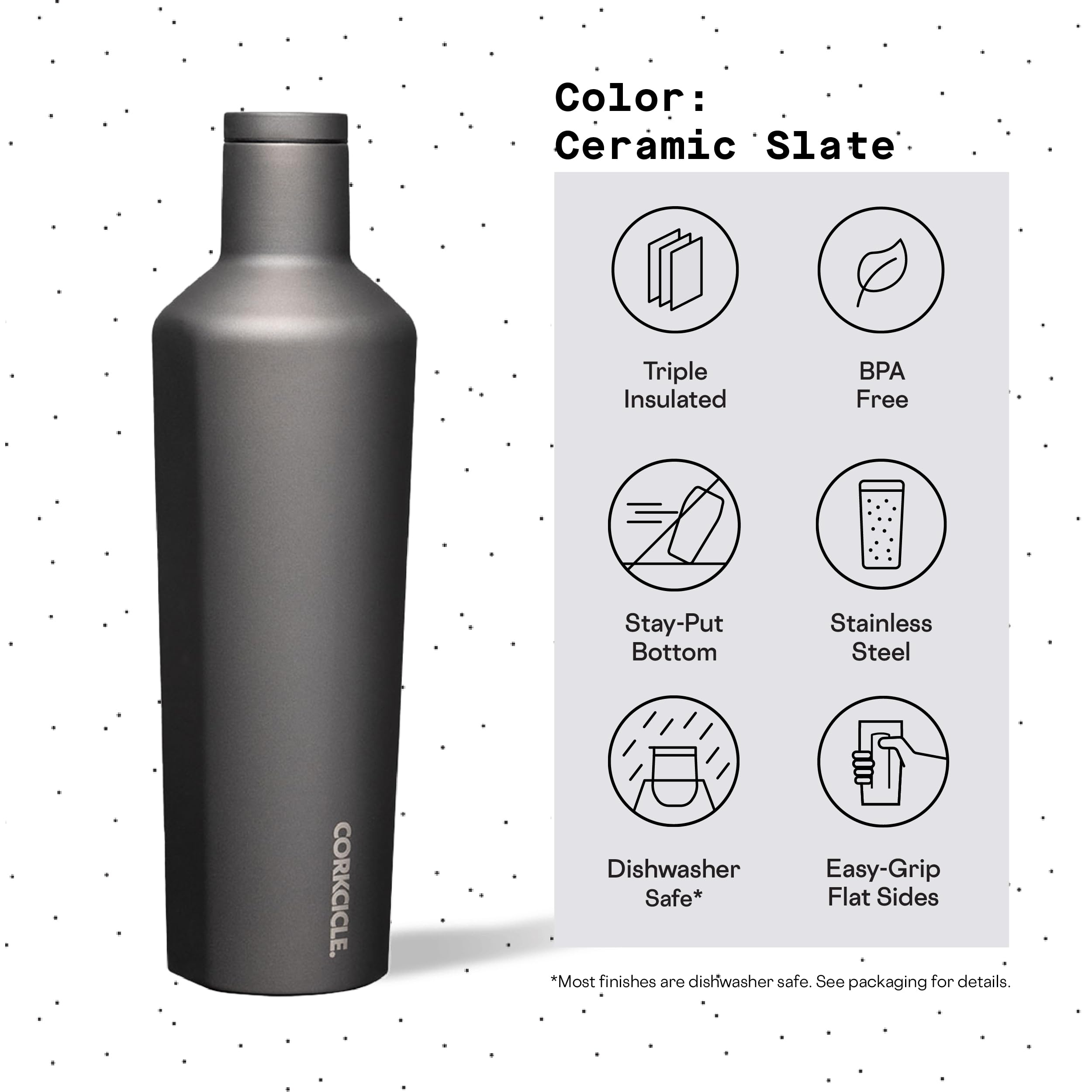 Corkcicle Classic Canteen Insulated Tumbler, Ceramic Slate, 25 oz – Reusable Water Bottle Keeps Beverages Cold for 25 Hours & Hot 12 Hours – Cupholder Friendly Tumbler with Screw-On Cap