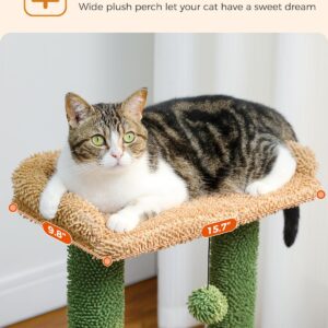 PEQULTI 4-in-1 Cactus Cat Tree, 33'' Cat Tower for Indoor Cats with Large Cat Condo, Cat Scratching Post for Cats with Deep Hammock& Cozy Top Perch,Green