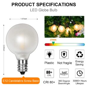 Cbebew G40 LED Frosted Light Bulbs Replacement, 0.6W Shatterproof Globe Led String Light Bulbs, Replacement Light Bulbs for Indoor Outdoor String Lights, 25Pack, Warm White