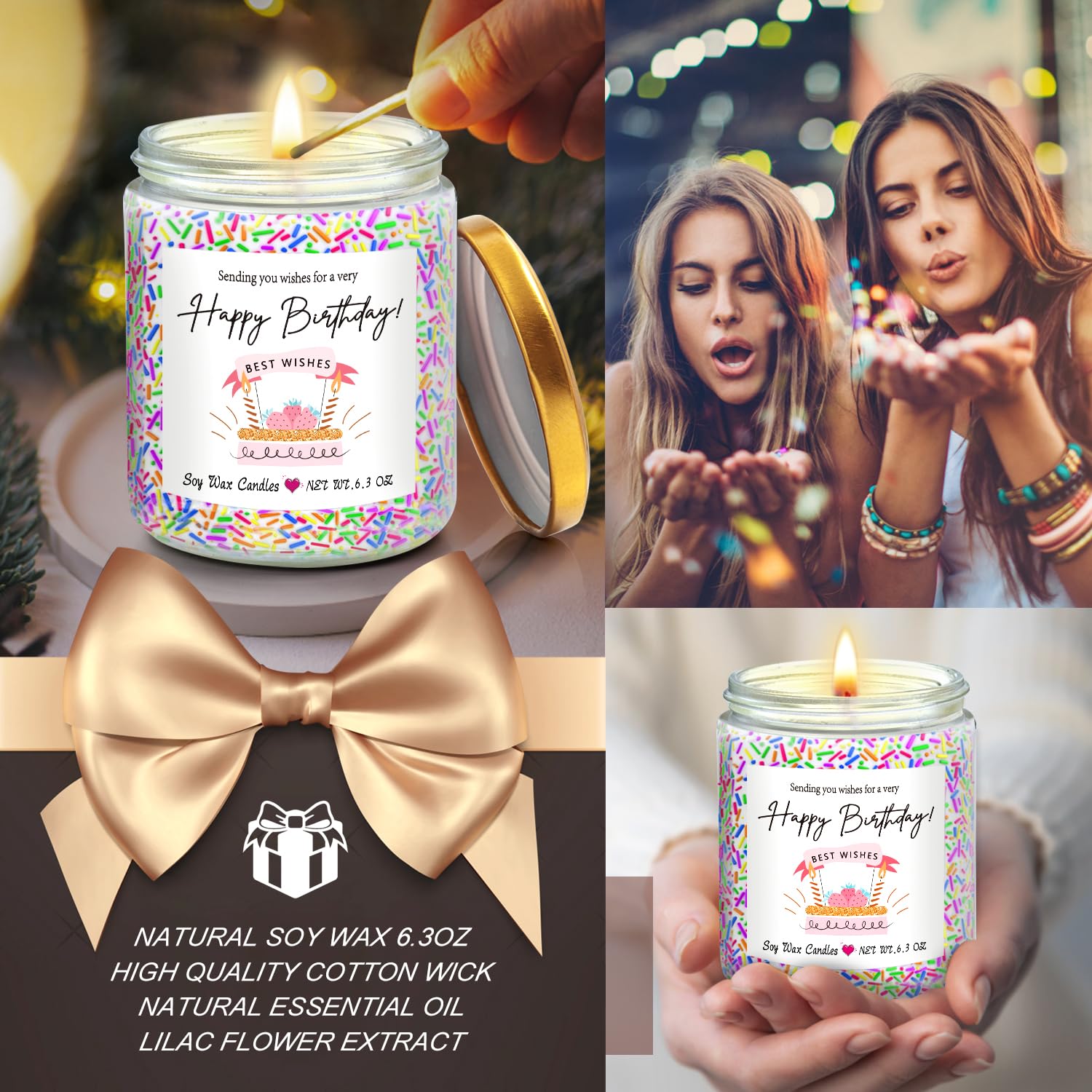 Birthday Gifts for Women Birthday Cake Candles Gifts for Best Friends Women Happy Birthday Gift for Women Female Sister Mom Wife Her Girlfriend Coworker Bestie Womens Birthday Gifts Candles for Cake