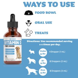 Vitamin D for Dogs | Supports Strong & Health Bones | Vitamin D Supplements for Dogs | Vitamin D Dog | Dog Vitamins and Supplements | Dog Vitamins Multivitamin | Vitamins for Dogs | 1 fl oz