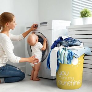 Large Laundry Hamper, Bag, You Are My Sunshine Yellow Waterproof Dirty Clothes Laundry Basket Collapsible Washing Bin with Handles for College Dorm, Family Essentials