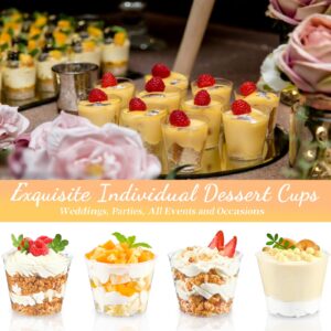 TOFLEN 50 Pack 5 oz Mini Dessert Cups with Spoons, Round Cake Cups Party Serving Cups for Parfait, Appetizers, Cocktails, Dessert Shooters & Dessert Shot Glasses