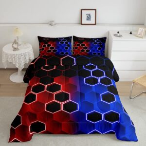 hexagonal comforter set for kids boys girls honeycomb comforter queen size geometry ombre red blue bedding set decor beehive duvet set simplistic quilt 3pcs boys