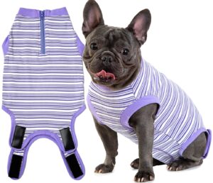 wabdhaly dog surgery recovery suit,surgical recovery suit for medium female dgos spay,zipper closure,combed cotton breathable onesie,purple striped m