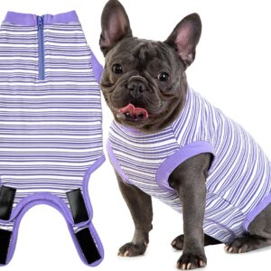 Wabdhaly Dog Surgery Recovery Suit,Surgical Recovery Suit for Medium Female Dgos Spay,Zipper Closure,Combed Cotton Breathable Onesie,Purple Striped M