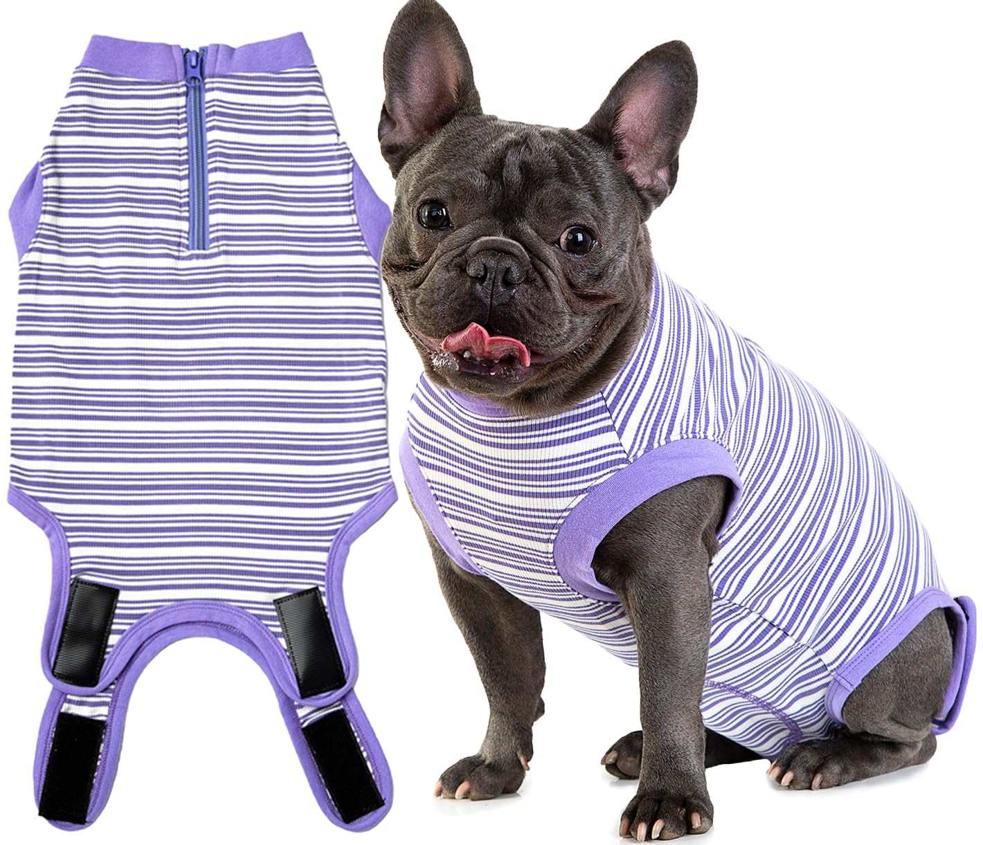 Wabdhaly Dog Surgery Recovery Suit,Surgical Recovery Suit for Medium Female Dgos Spay,Zipper Closure,Combed Cotton Breathable Onesie,Purple Striped M