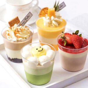 TOFLEN 50 Pack 5 oz Mini Dessert Cups with Spoons, Round Cake Cups Party Serving Cups for Parfait, Appetizers, Cocktails, Dessert Shooters & Dessert Shot Glasses