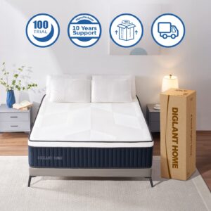 California King Mattress, DIGLANT 14 Inch Euro Top Hybrid Memory Foam Mattress with Pocket Springs, Medium Plush Feel Cal King Mattress, Supportive & Pressure Relief, CertiPUR-US Certified, 72"*84"