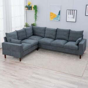 Panana 100 inches Sectional Sofa Couch for Living Room, Modern Gray Fabric L-Shaped 6 Seat Sofa Corner Couch with, Upholstered Sofa withSolid Wood Legs for Home Office