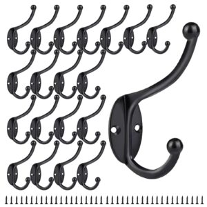 20 pack wall mounted double coat hooks - utility metal hooks with 40 screwsvintage double hooks, wall mounted zinc die-cast bathrobe hooks for hanging coats, bags, scarves, towels and hats