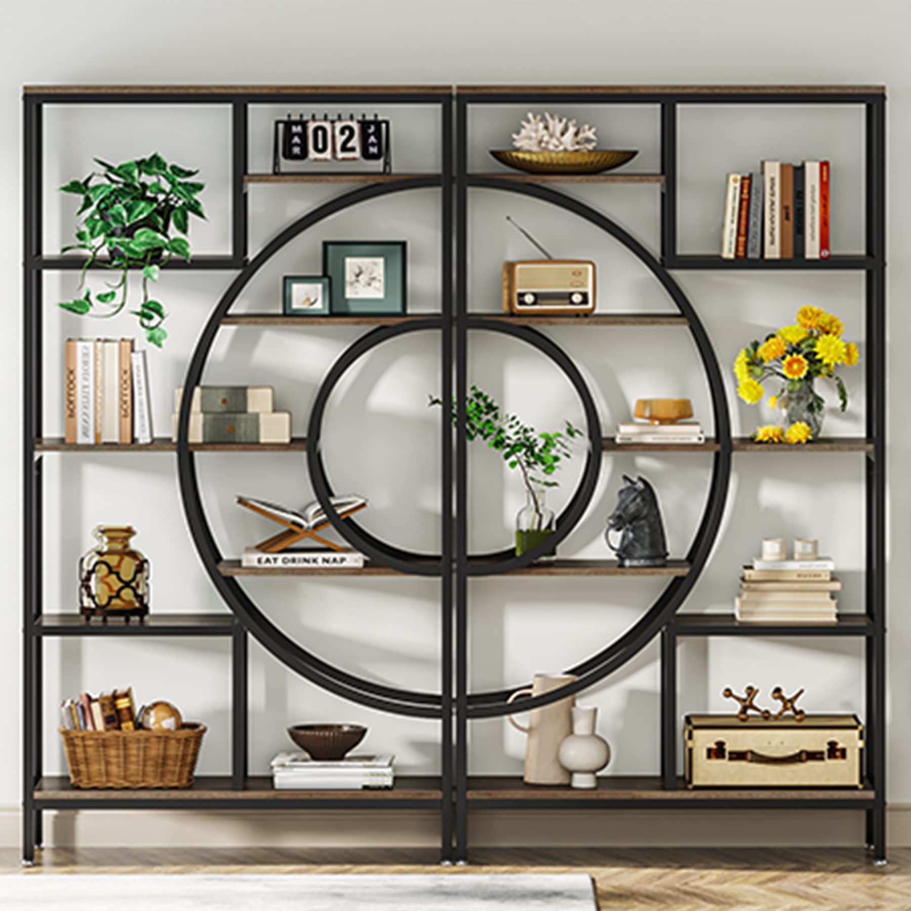 Tribesigns 71 in Geometric Bookcase Set, Industrial 8-Tiers Bookshelves, Tall Etagere Bookcase with Metal Frame, Freestanding Open Storage Shelving Units for Home Office, Living Room