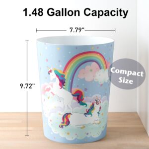 Allure Home Creation Unicorn & Rainbow Plastic Wastebasket Compact Size 1.56 Gallons