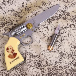 Trendy Zone 21 Folding Wyatt Earp Folding Knife, 7.5 inch Open Pocket Knife with Printed Portrait of Wyatt Earp| Comes with Small Knife 2.75" long (Open) with a printed Collectible Tin Box