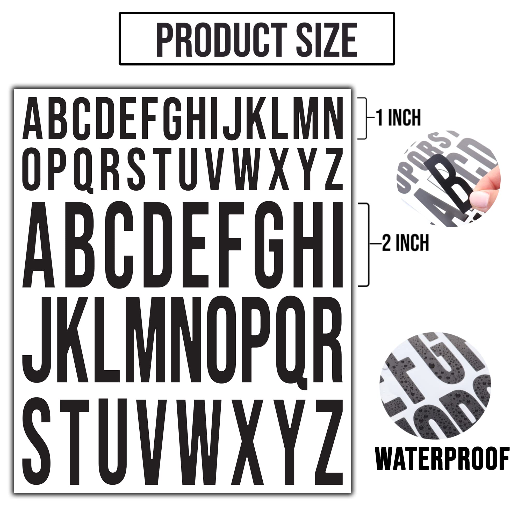 10 Sheet Self Adhesive Letter stickers, 2 Inch+1 Inch Vinyl stick on Letters Capital Alphabet sticker Letter for Crafts Outdoor Sign Wall Mailbox Windows Doors Car posterboard