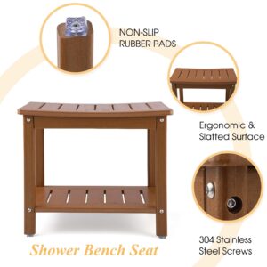 Apolimi HDPE Shower Bench, Shower Stool with Storage Shelf 2-Tier Spa Stool for Inside Shower,Water Resistant & Non-Slip Design Shower Seat (Teak L Size)