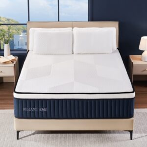 queen mattress, diglant 14 inch hybrid mattress, medium plush feel memory foam euro top mattress in a box and pocket springs, certipur-us certified, balance support & pain-relief queen size mattress