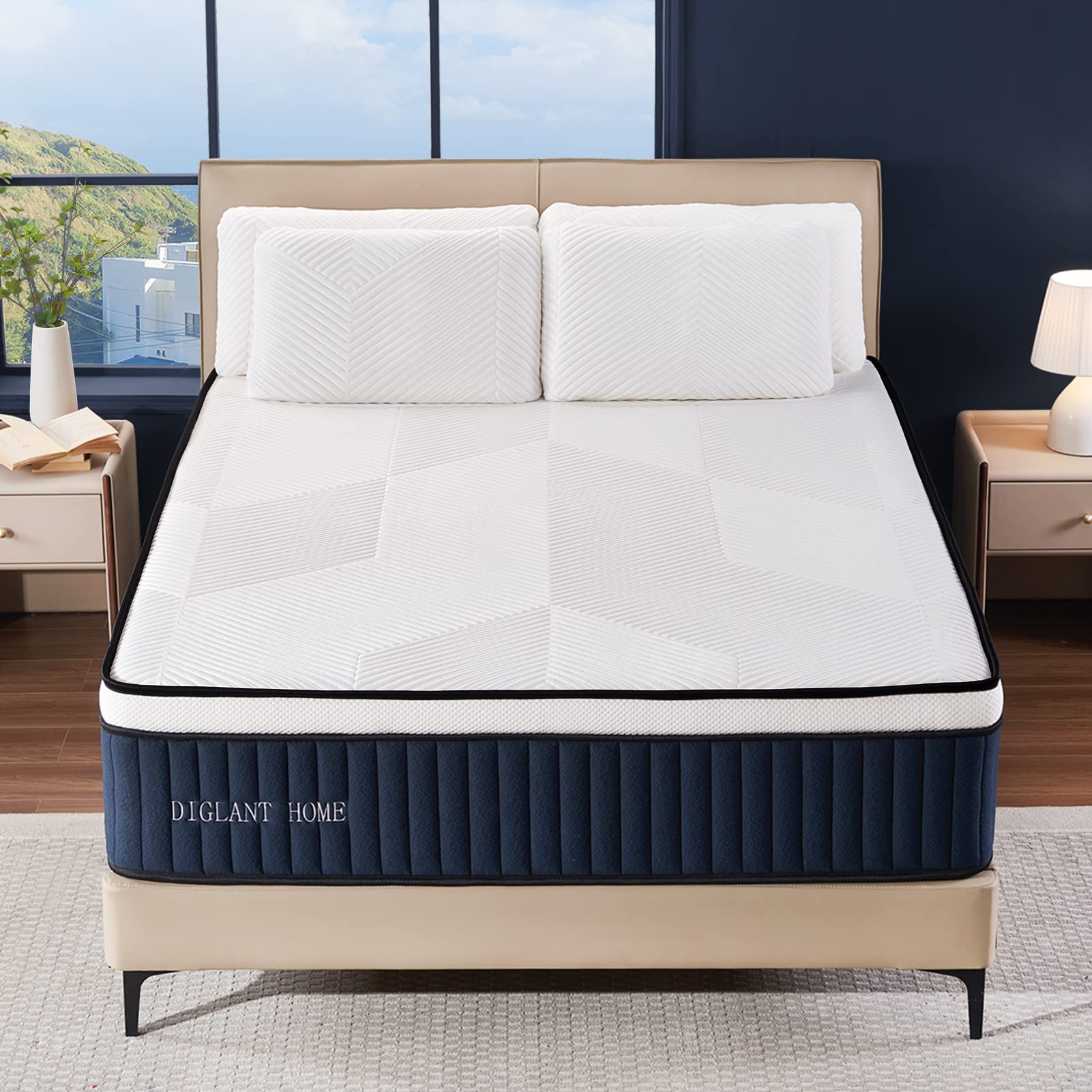 Twin XL Mattress, DIGLANT 14 Inch Hybrid Mattress, Medium Plush Feel Memory Foam Euro Top Mattress in a Box and Pocket Springs, CertiPUR-US Certified, Fiberglass Free, Balance Support & Pain-Relief