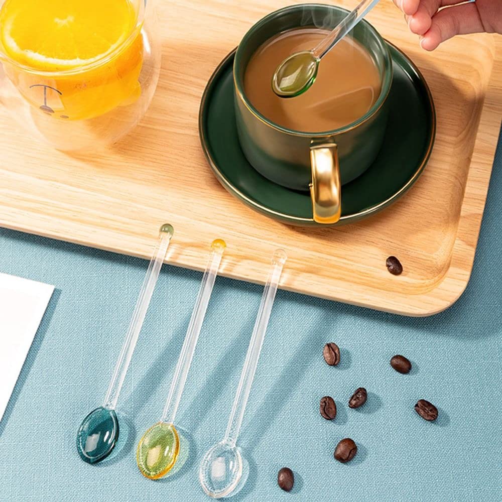 1/6PCS Clear Glass Coffee Spoon,Mixing Spoon Glass Coffee Milk Tea Spoons Long Handle Spoon for Home(transparent)