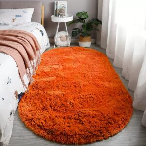 reyox fluffy soft oval area rug, plush shaggy carpet for for living room bedroom home décor orange 2.0 x 3.0 feet