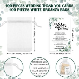 Ctosree 100 Set Wedding Favors for Guests Bulk Include 100 Pcs Self Adhesive Seed Packets Kraft Paper Seed Envelopes 100 Pcs Let Love Grow Cards 100 Pcs Organza Gift Bags for Bridal Shower (Classic)