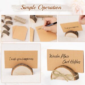 20 Premium Wood Place Card Holders, Rustic Mini Table Number Holders with 20 Kraft Table Place Cards and 50 m Natural Jute Rope, Table Sign Stand, Name Card Photo Picture Holders for Wedding Party