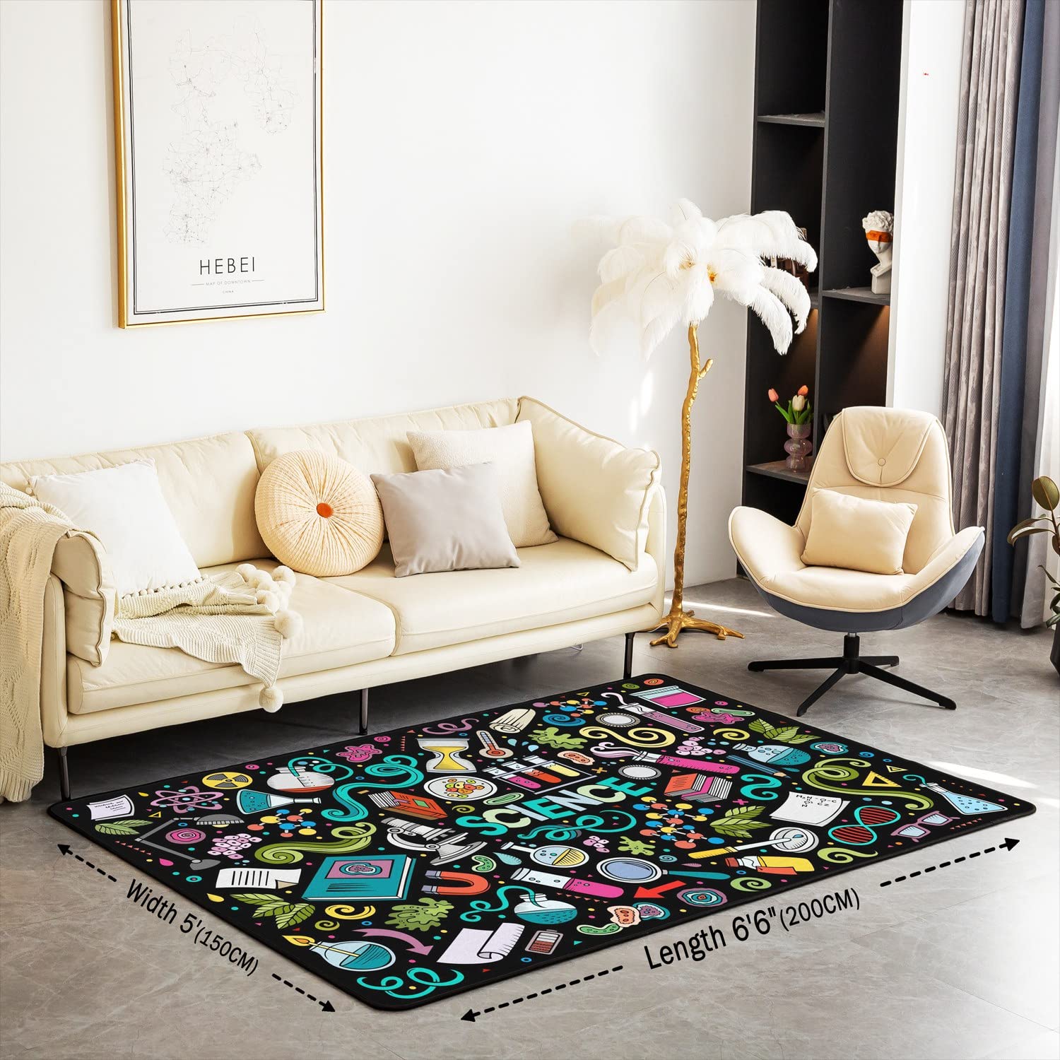 Science Rugs for Living Room Bedroom,Graffiti Rug for Living Room Bedroom, Washable Floor Rug Carpets Entryway Rug Bedroom Playing Room Decoration for Kitchen Bedroom Living Room Indoor