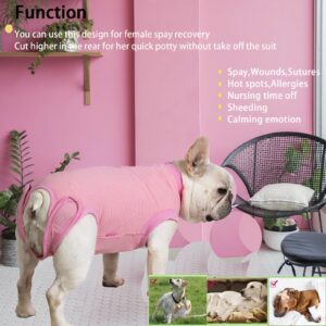 Wabdhally Dog Surgery Recovery Suit,Surgical Suit for Medium Female Spay,Soft Combed Cotton,Watermelon Pink Striped Zipper Onesie M