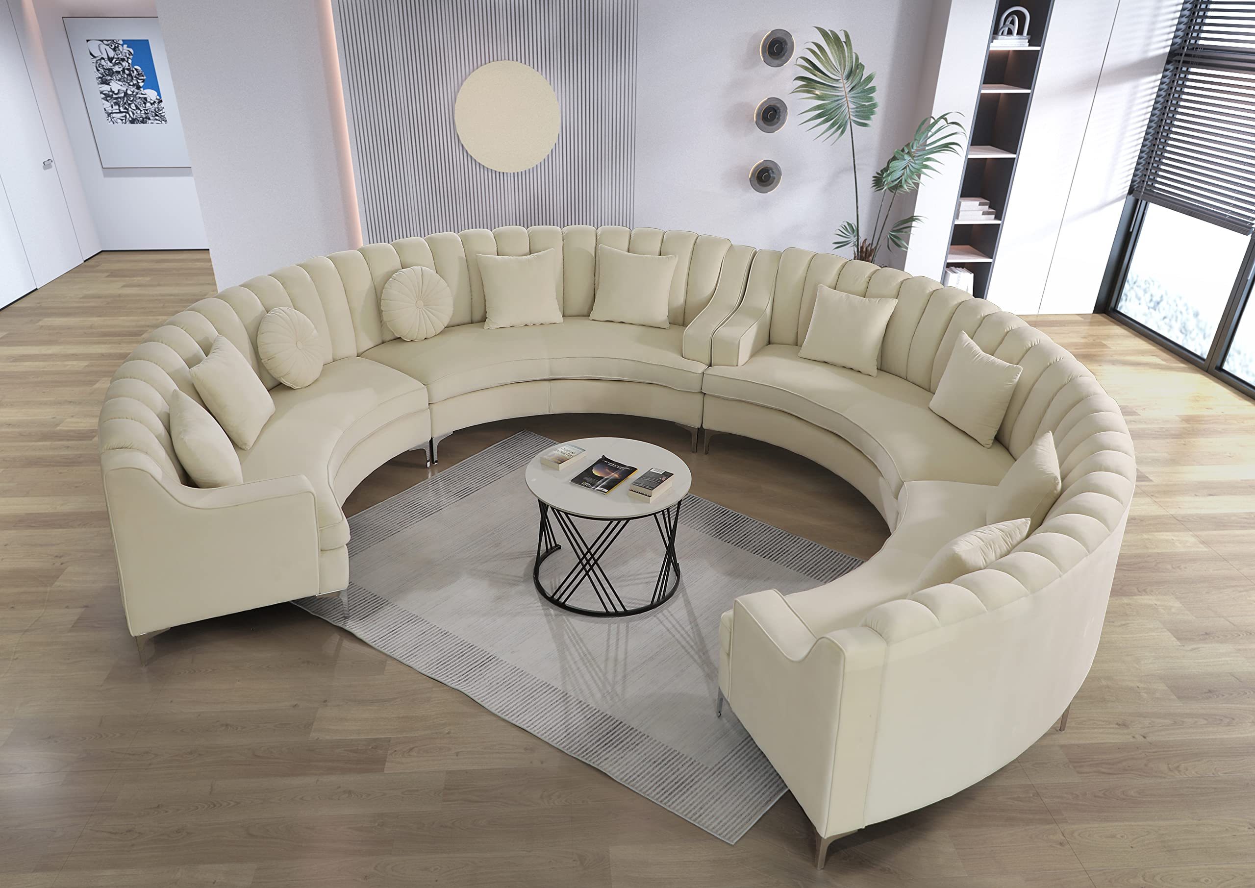 Legend Vansen Velvet Curved Sofa Sectional, Cream