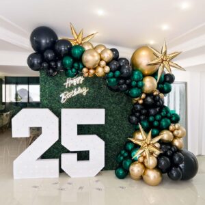 green and black gold balloons garland arch kit 137pcs double stuffed dark emerald green and chome gold balloons for birthday anniversary graduation 2023 prom party christmas tree christmas decorations