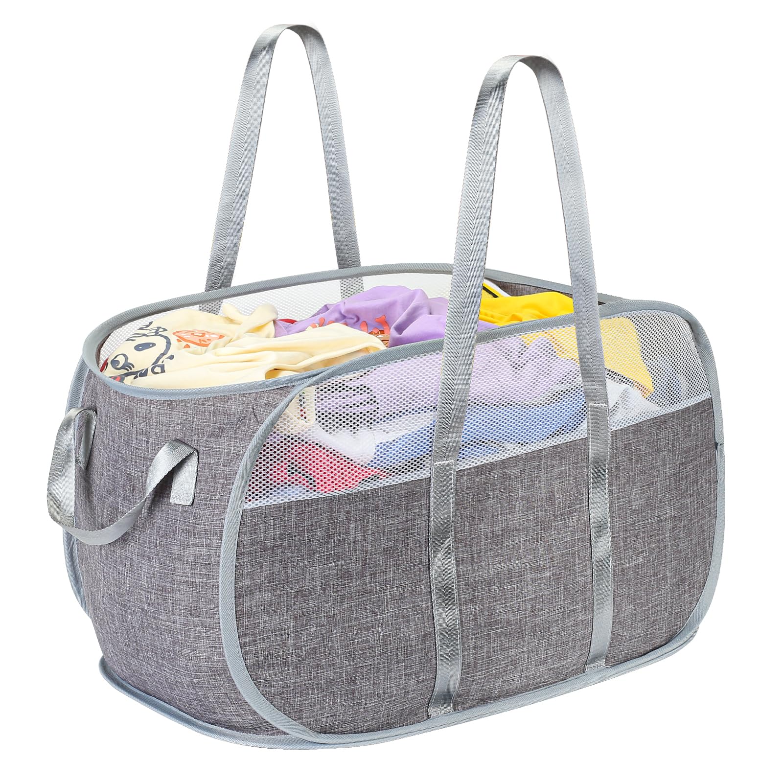 Collapsible Laundry Baskets, Pop Up Laundry Baskets with Reinforced Handles, Lightweight Foldable Laundry Basket for LaundryRoom,Bathroom or Travel (Gray)