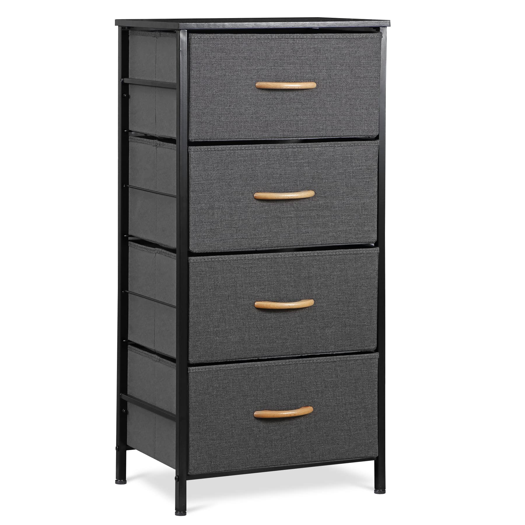 SUPER DEAL Dresser for Bedroom with 4 Storage Drawers, Fabric Chest of Drawers Storage Organizer with Wood Top and Metal Frame for Closet Living Room Hallway Entryway, 36 inch Tall Grey