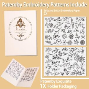 Patemby 50Pcs Water Soluble Embroidery Stabilizers, Stick and Stitch Embroidery Paper with Pre-Printed Flowers and Leaves Pattern Transfers for Hand Sewing Lover Beginners (Flower)