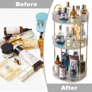 360 Rotating Makeup Organizer for Vanity 3 Tier, Easy to Assemble Spinning Bathroom Organizer, High-Capacity Skincare Perfume Organizers Cosmetic Display Case,Fits Countertop and Bathroom