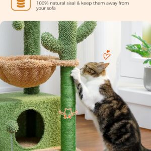 PEQULTI 4-in-1 Cactus Cat Tree, 33'' Cat Tower for Indoor Cats with Large Cat Condo, Cat Scratching Post for Cats with Deep Hammock& Cozy Top Perch,Green