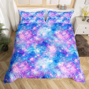 erosebridal sparkling stars bed set rainbow galaxy duvet cover, constellation astrology bedding set full zodiac nebula comforter cover, navy purple horoscopes bed cover, reversible blue