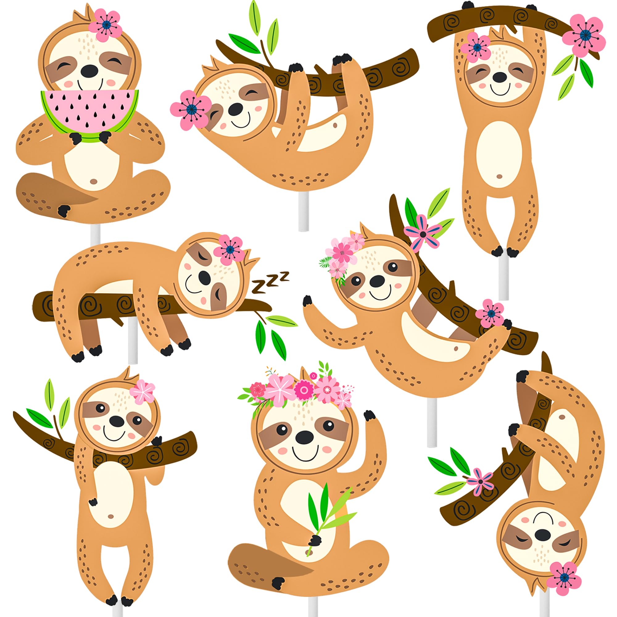 24pcs Sloth Cupcake Toppers Decorations Sloth Birthday Party Supplies Sloth Party Decorations for Kids Girls Sloth Theme Cute Animal Theme Birthday Party Wedding Baby Shower Supplies