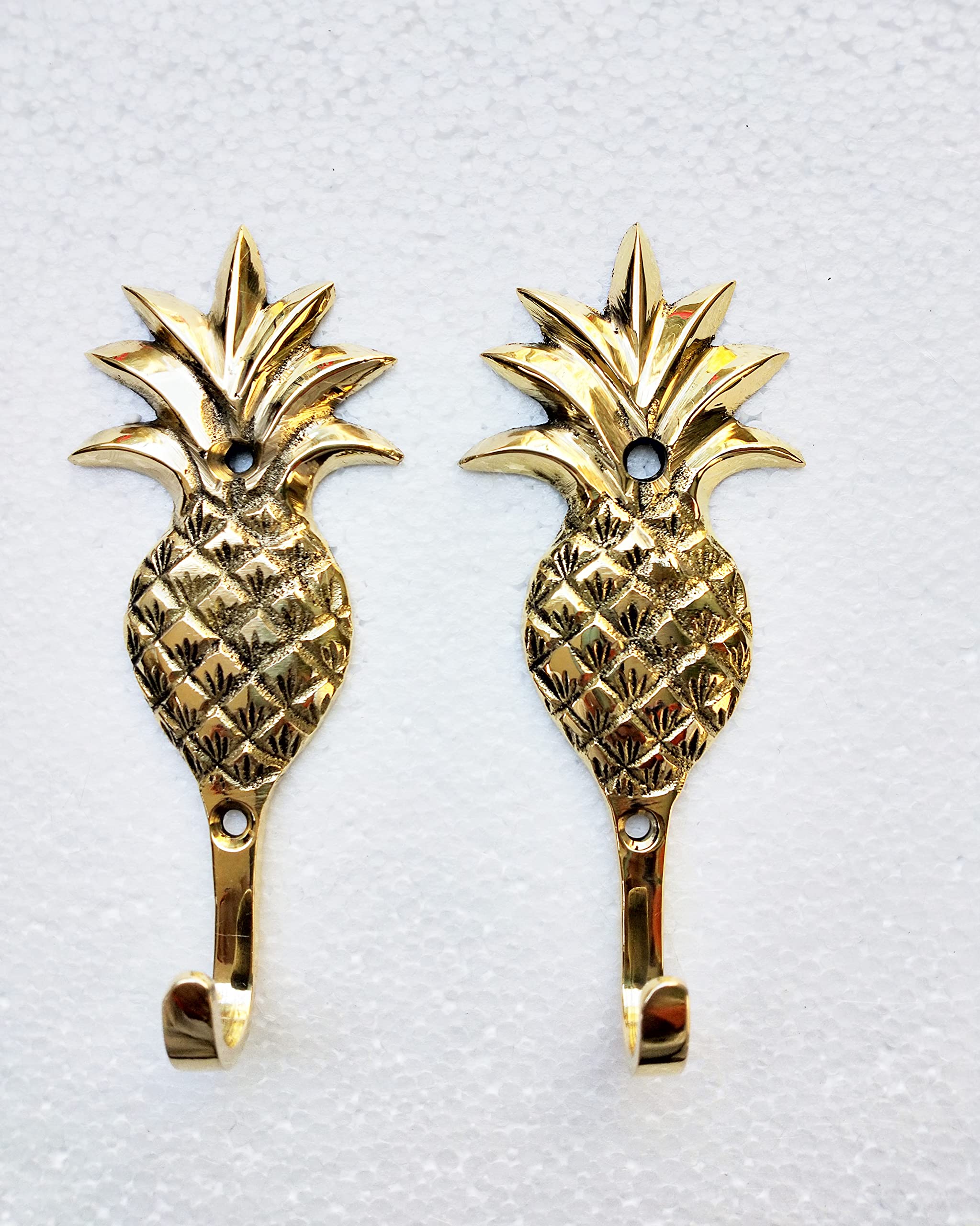 Brass Pineapple Decorative Wall Mount Hooks Set of 2 Pieces Sculpture Unique A Excellent Item for Home | Office | Restaurant Decorative Item Statue Coat Hook by INDIAART12, Height - 12 cm