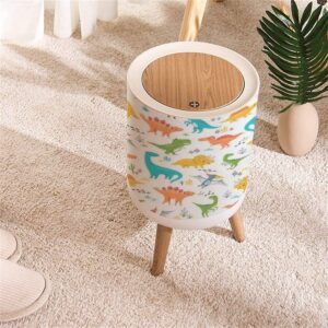 KCDCYCZEAL Small Trash Can with Lid Surface Cute Dinosaurs Round Recycle Bin Press Top Dog Proof Wastebasket for Kitchen Bathroom Bedroom Office 7L/1.8 Gallon