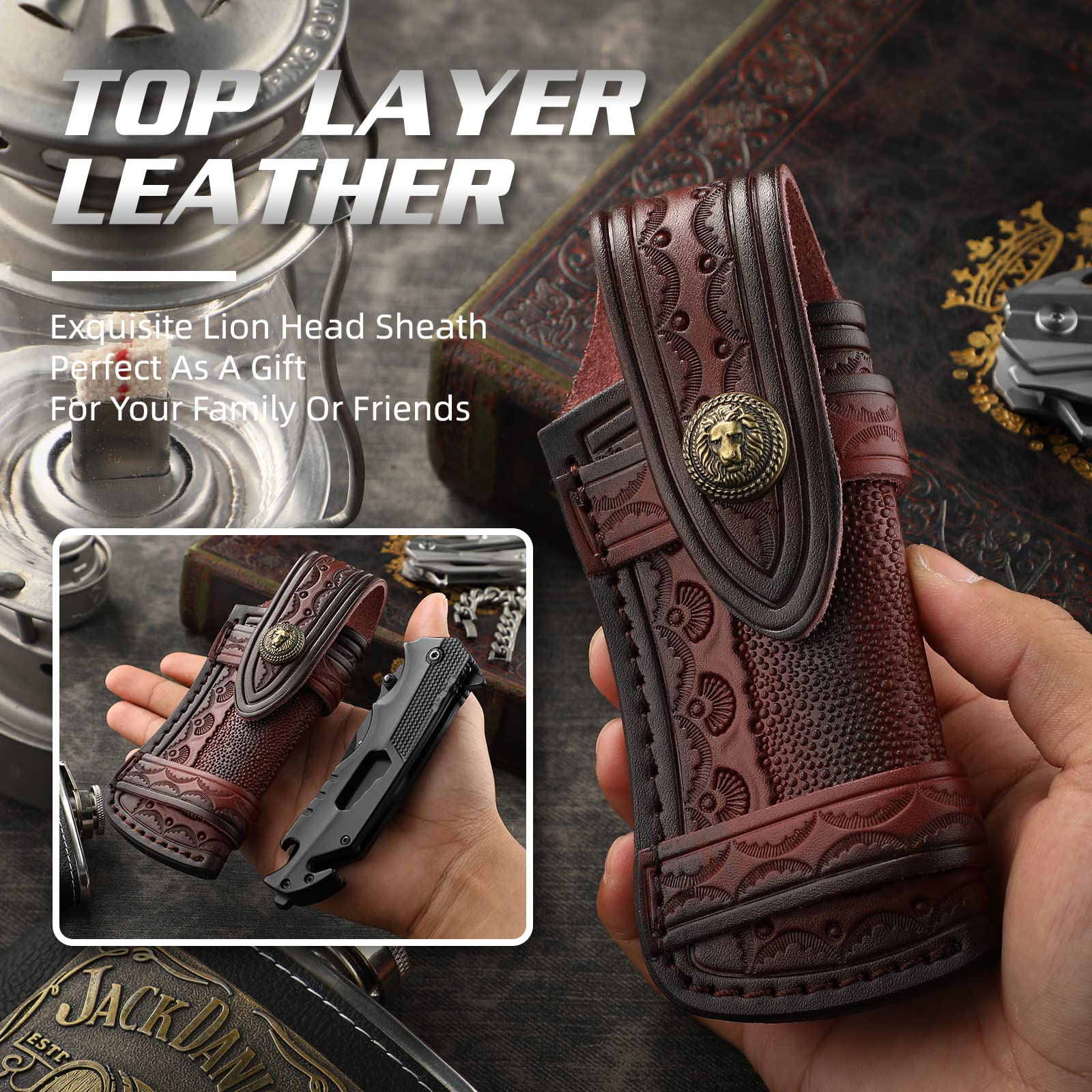 Leather Pocket Knife Pouch with 5 "Folding Knife Holster with Belt Ring Folding Knife Holster