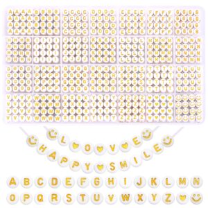 ximishop 1400pcs round letter beads for jewelry making, 28 style gold a-z alphabet acrylic beads kits heart beads for bracelets making (4 * 7mm)