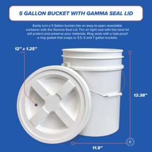 5 Gallon Bucket with Gamma Seal Screw on Airtight Lid, Food Grade Storage, Premium HPDE Plastic, BPA Free, Durable 90 Mil All Purpose Pail, Made in USA. 1 Count