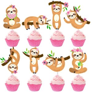 24pcs sloth cupcake toppers decorations sloth birthday party supplies sloth party decorations for kids girls sloth theme cute animal theme birthday party wedding baby shower supplies