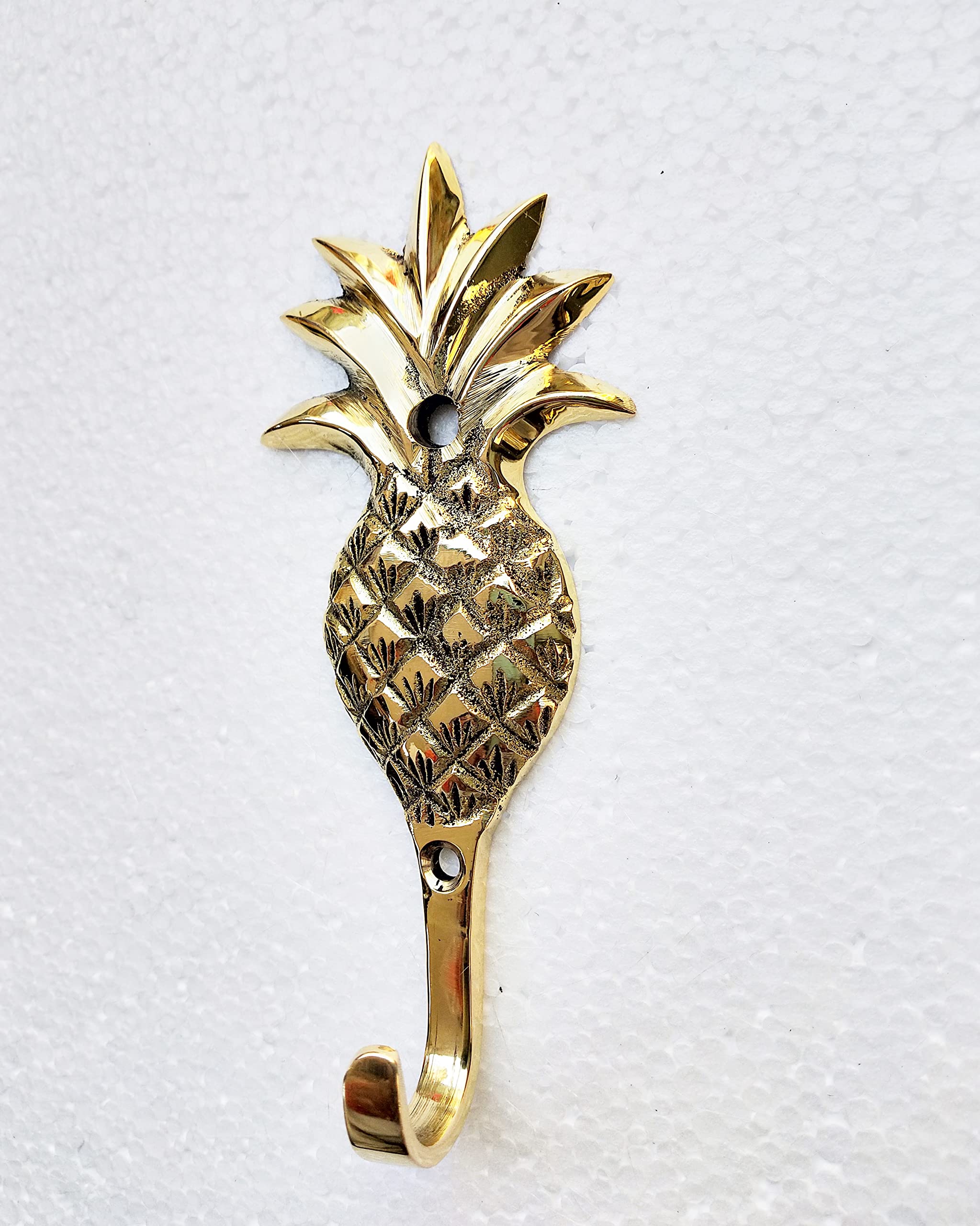 Brass Pineapple Decorative Wall Mount Hooks Set of 2 Pieces Sculpture Unique A Excellent Item for Home | Office | Restaurant Decorative Item Statue Coat Hook by INDIAART12, Height - 12 cm