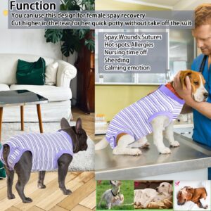 Wabdhaly Dog Surgery Recovery Suit,Surgical Recovery Suit for Large Female Dgos Spay,Zipper Closure,Combed Cotton Breathable Onesie,Purple Striped XXX-Large