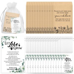 ctosree 100 set wedding favors for guests bulk include 100 pcs self adhesive seed packets kraft paper seed envelopes 100 pcs let love grow cards 100 pcs organza gift bags for bridal shower (classic)