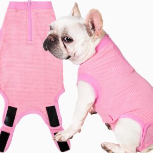 Wabdhally Dog Surgery Recovery Suit,Surgical Suit for Large Female Spay,Soft Combed Cotton,Watermelon Pink Striped Zipper Onesie L